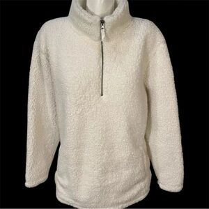 Top of World White Fleece Sweatshirt Womens Size XL 1/4 Zip Front